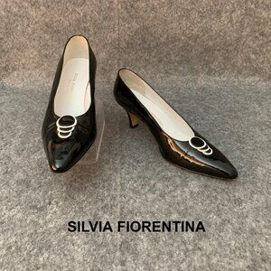 Silvia Fiorentina Black Leather Heel Pointed Toe Shoes